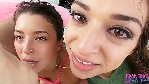 Banging Beauties POV Double Blowjob Babes